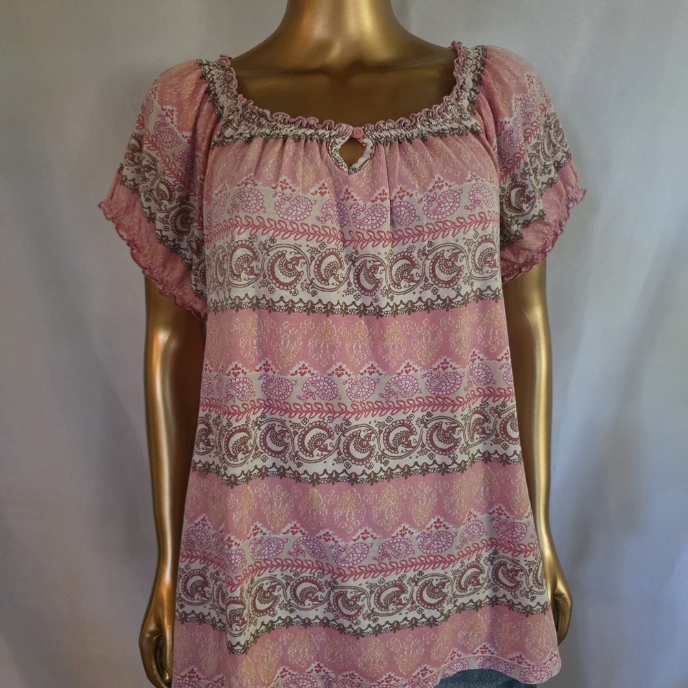 Faded Glory Pink Paisley Peasant Tunic